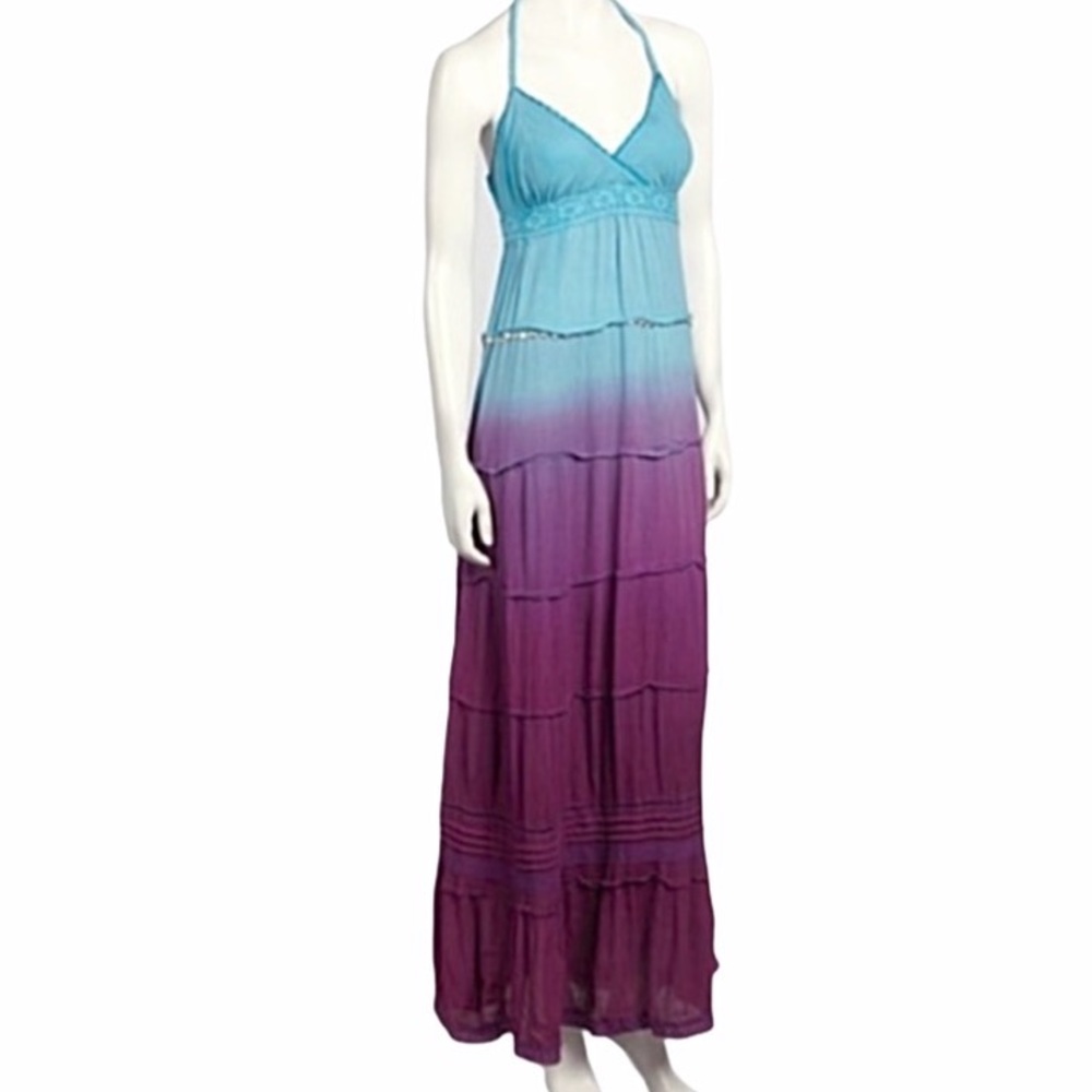 PASSPORT BLUE&PURPLE OMBRÉ SURPLICE MAXI DRESS